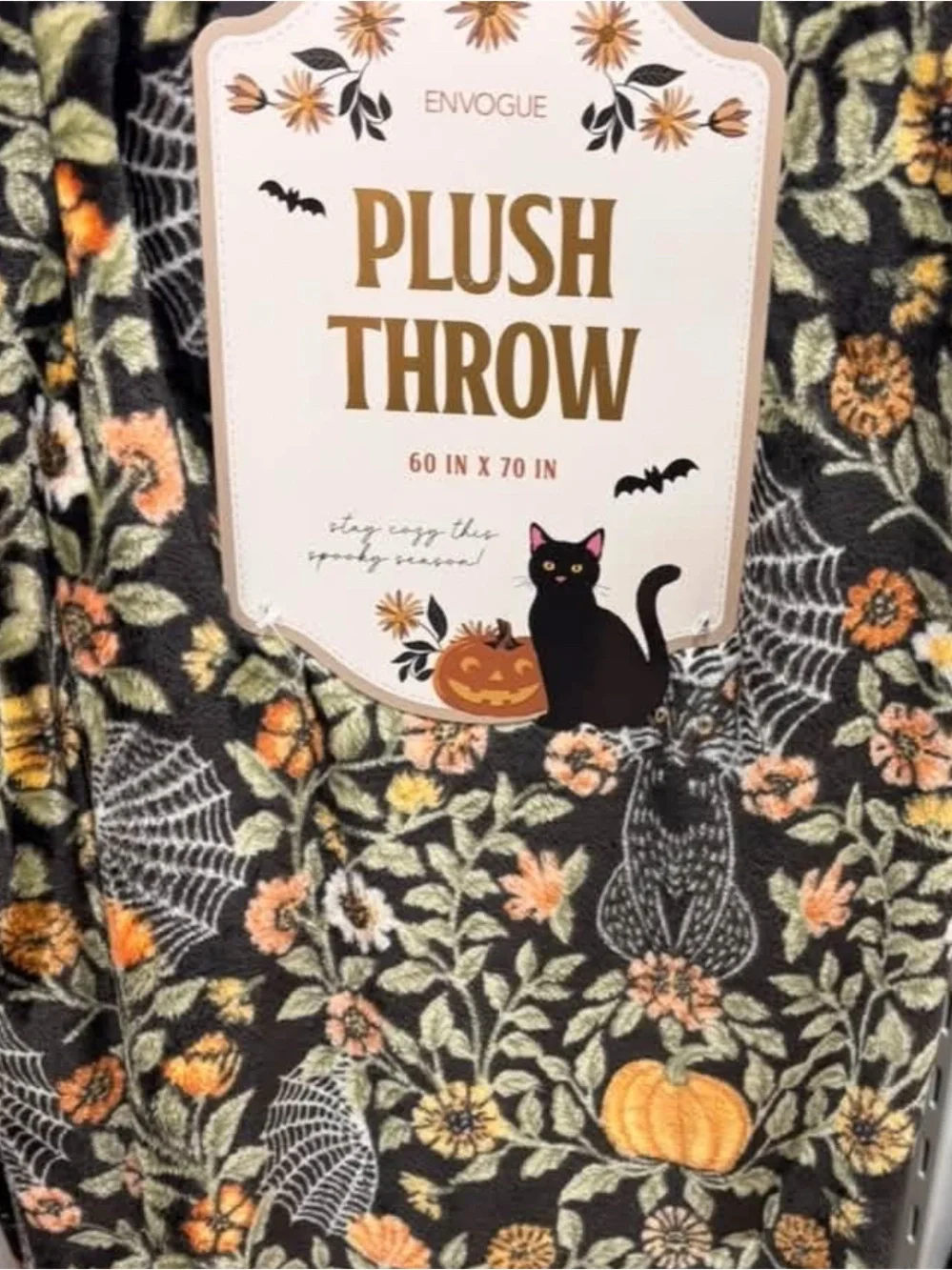 Envouge Throw Blanket - Black cats with Orange & Green Halloween Floral